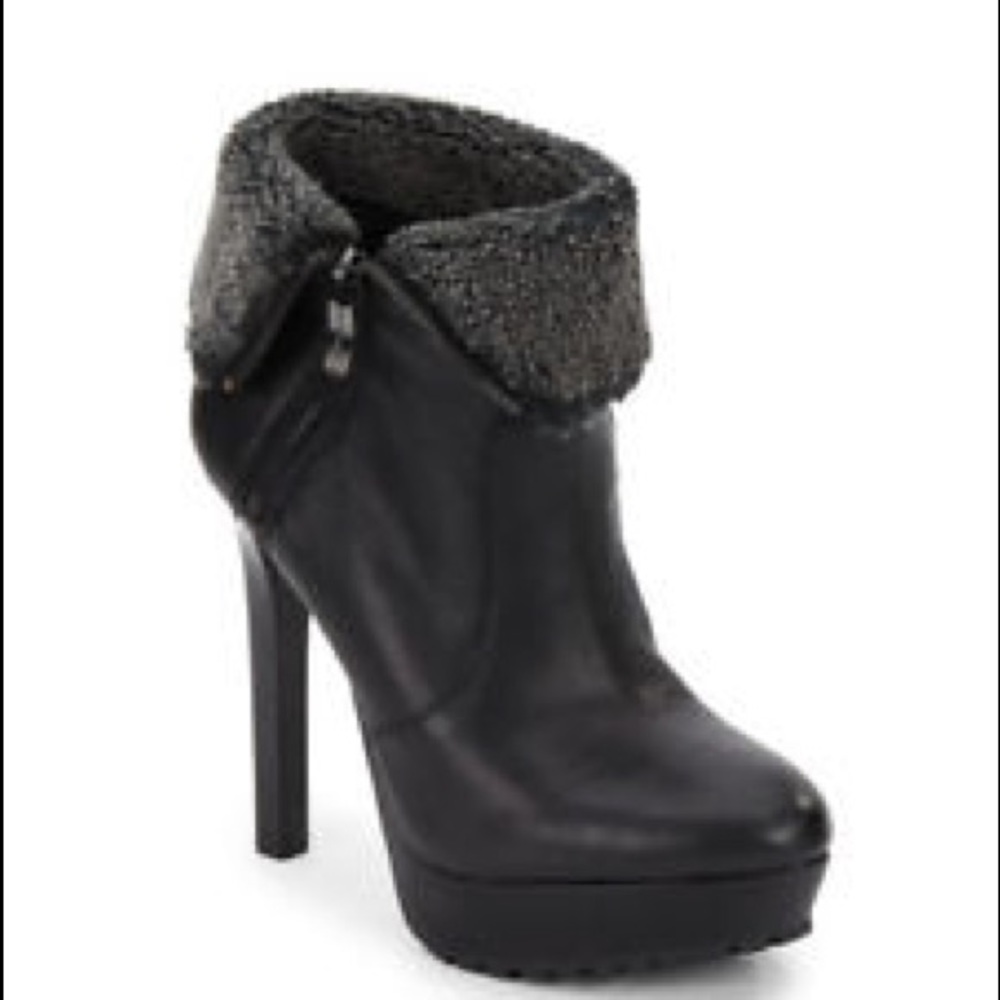 SOLD!  BCBG Leather-Shearling-Platform-Stiletto