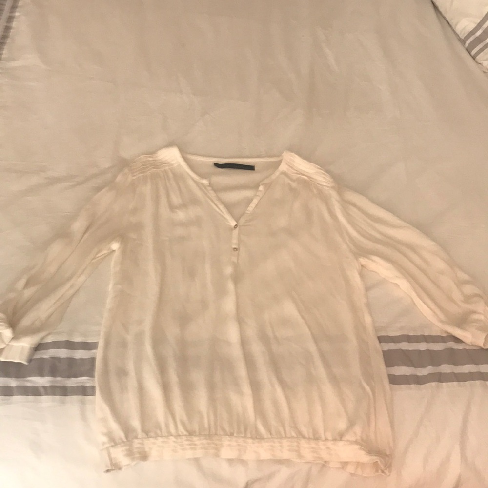Zara Basic Mother of Pearl Peasant Top Size S