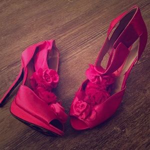 Hot pink peep toe stilettos