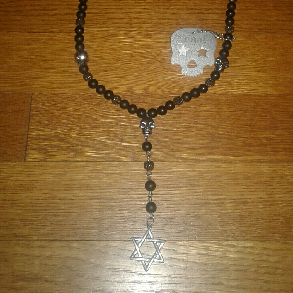 Sigal Black Onyx Star of David Necklace NWT