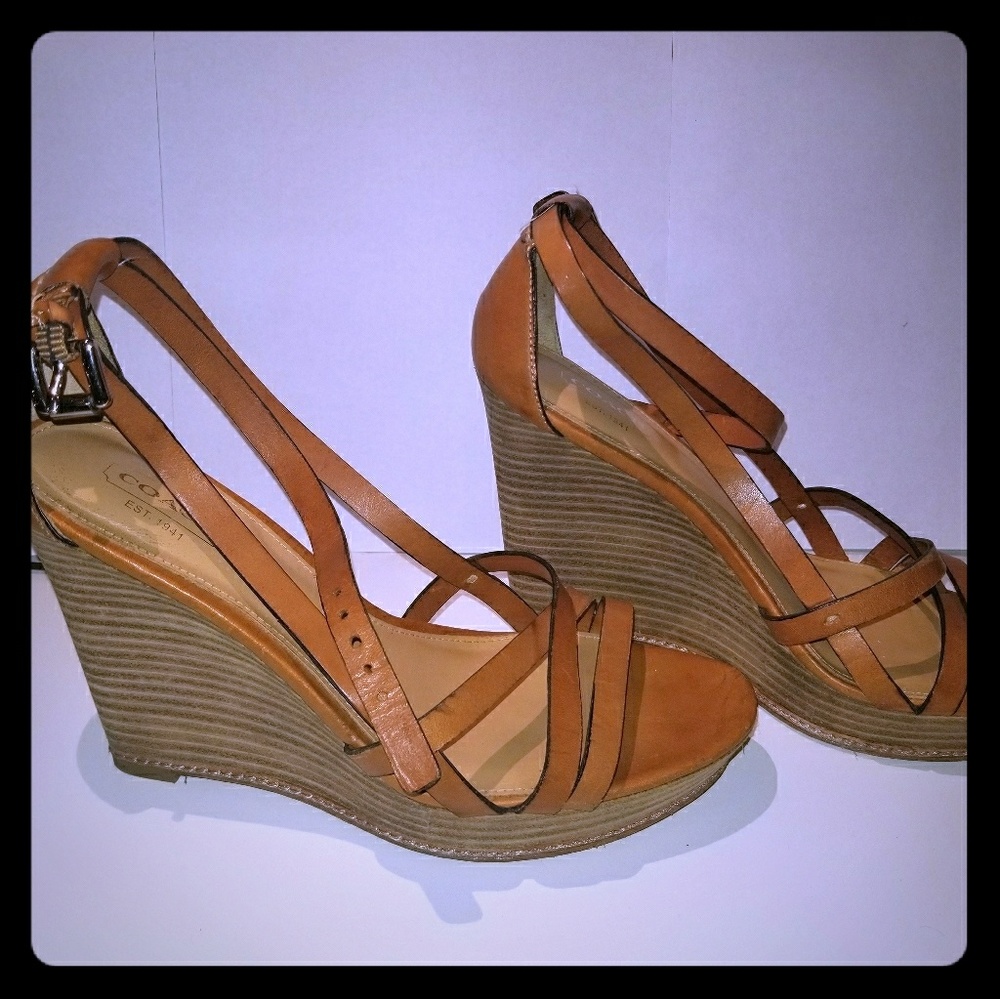 Coach tan leather wedges size 7.5