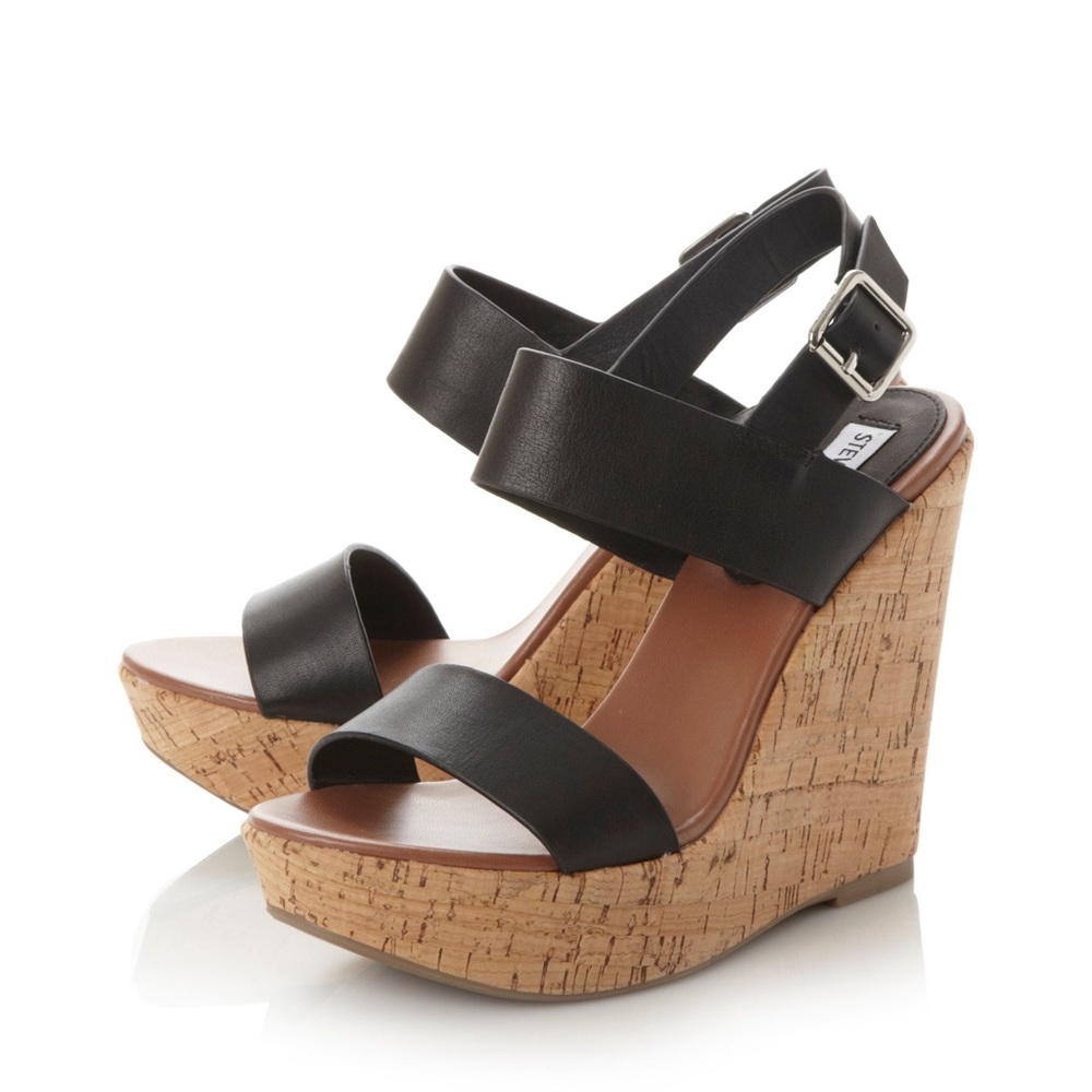 Steve Madden Esme Wedges in Black Leather