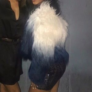 Fur coat white and blue