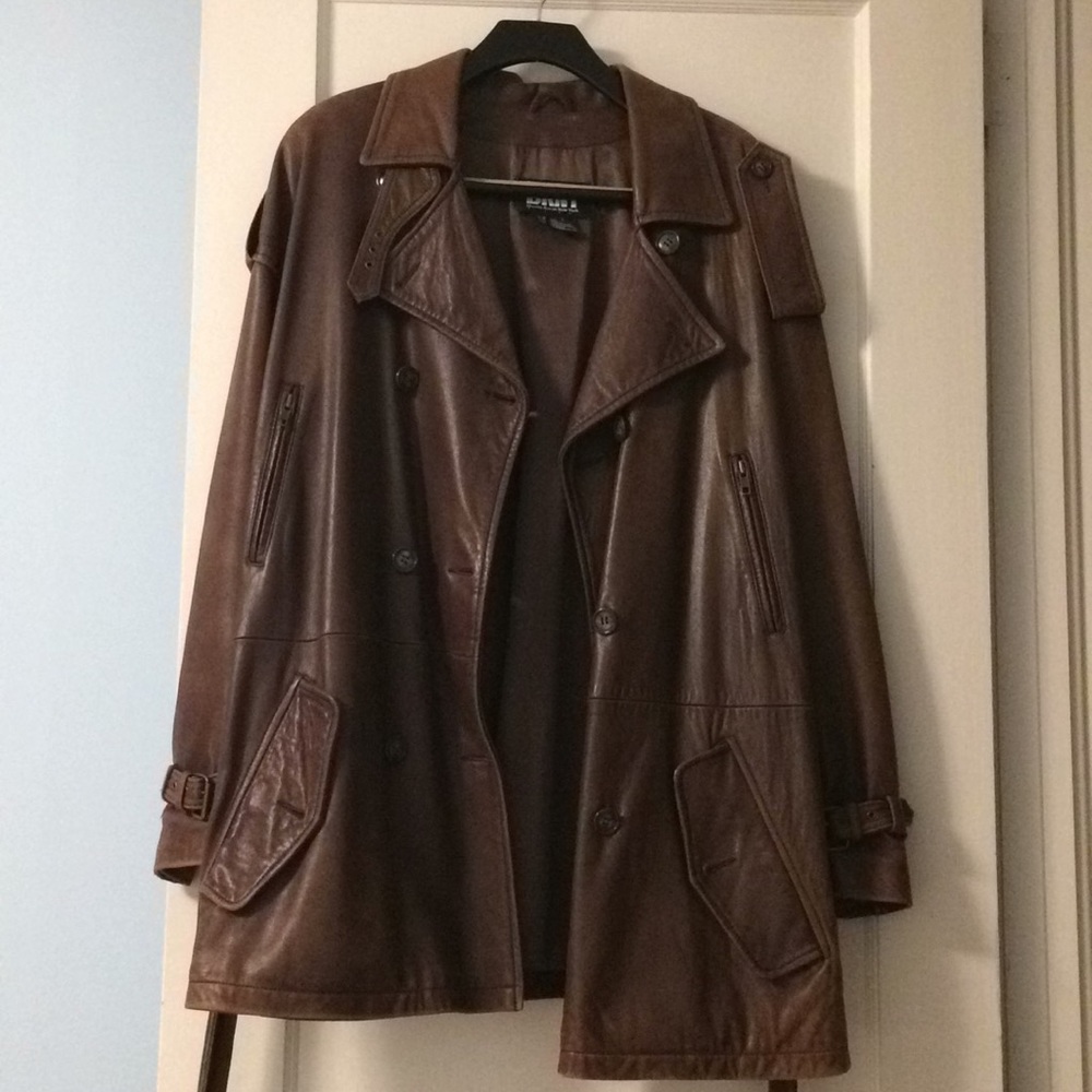 Vintage DKNY chocolate brown leather trench