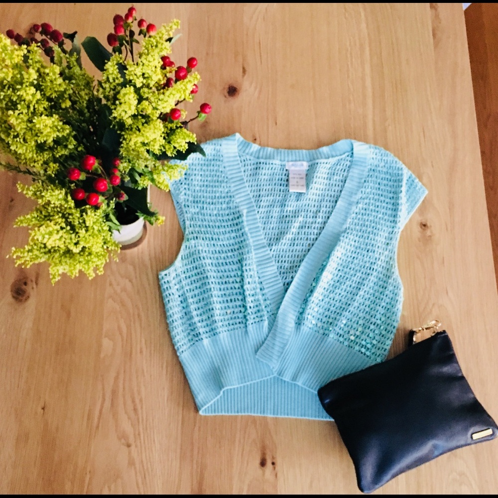 Sea breeze Hand Knitted Sequence Shrug, Acqua
