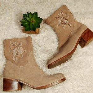 Vintage Embroidered Suede Candies Ankle Boots 8.5