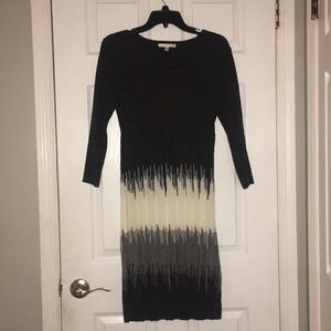 Black, Gray and White Three Quarter Sleeve Dress