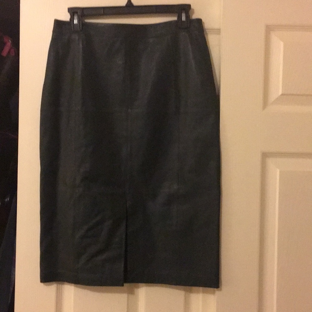Hunter Green Real Leather Pencil Skirt