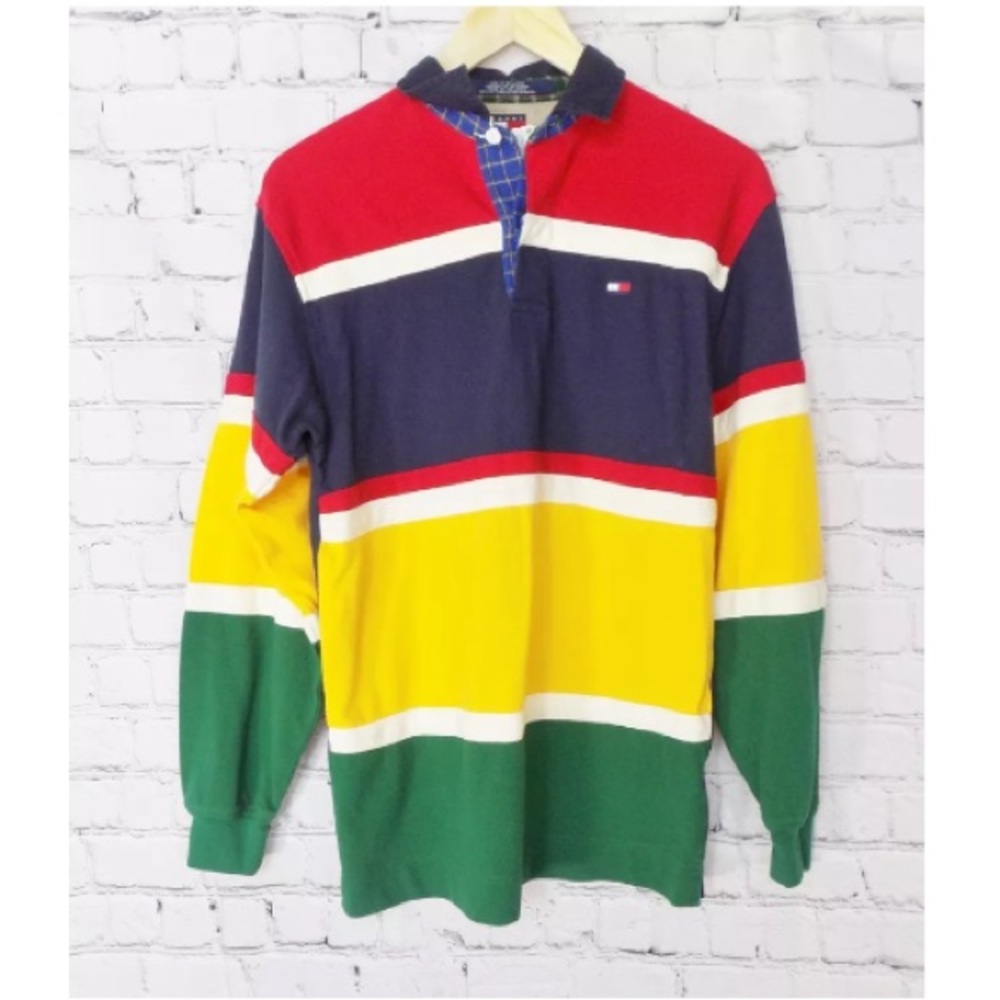 Vtg Tommy Hilfiger Color Block Long Sleeve Polo
