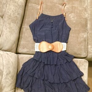 Summer Navy Blue Dress with Faux Leather Straps