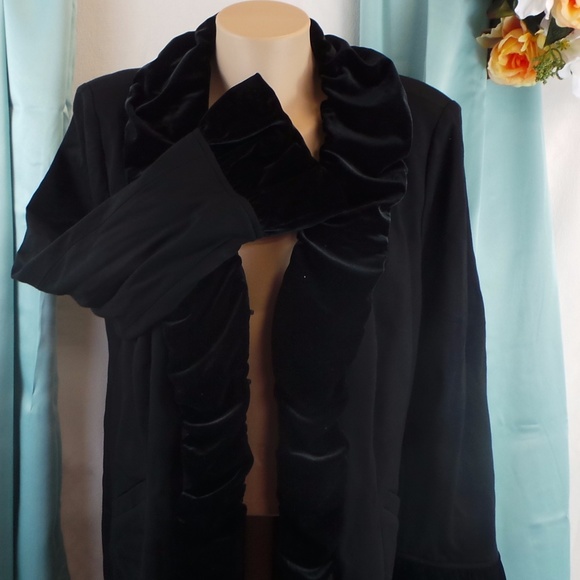 Going Global Black Velvet Ruffled Lined Coat - Picture 3 of 8