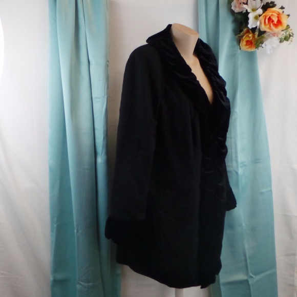Going Global Black Velvet Ruffled Lined Coat - Picture 5 of 8