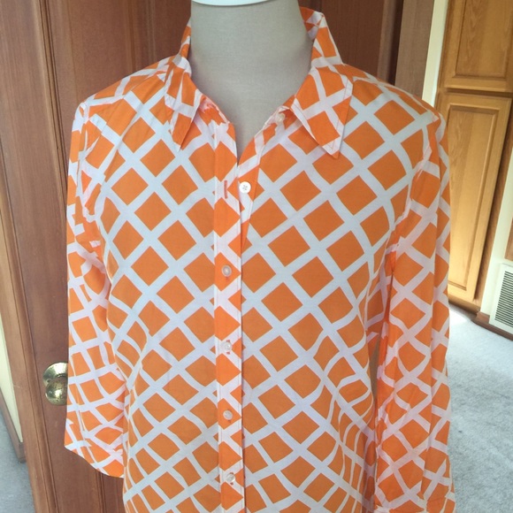 Blouse button front 3/4 sleeve silk blend - Picture 1 of 6