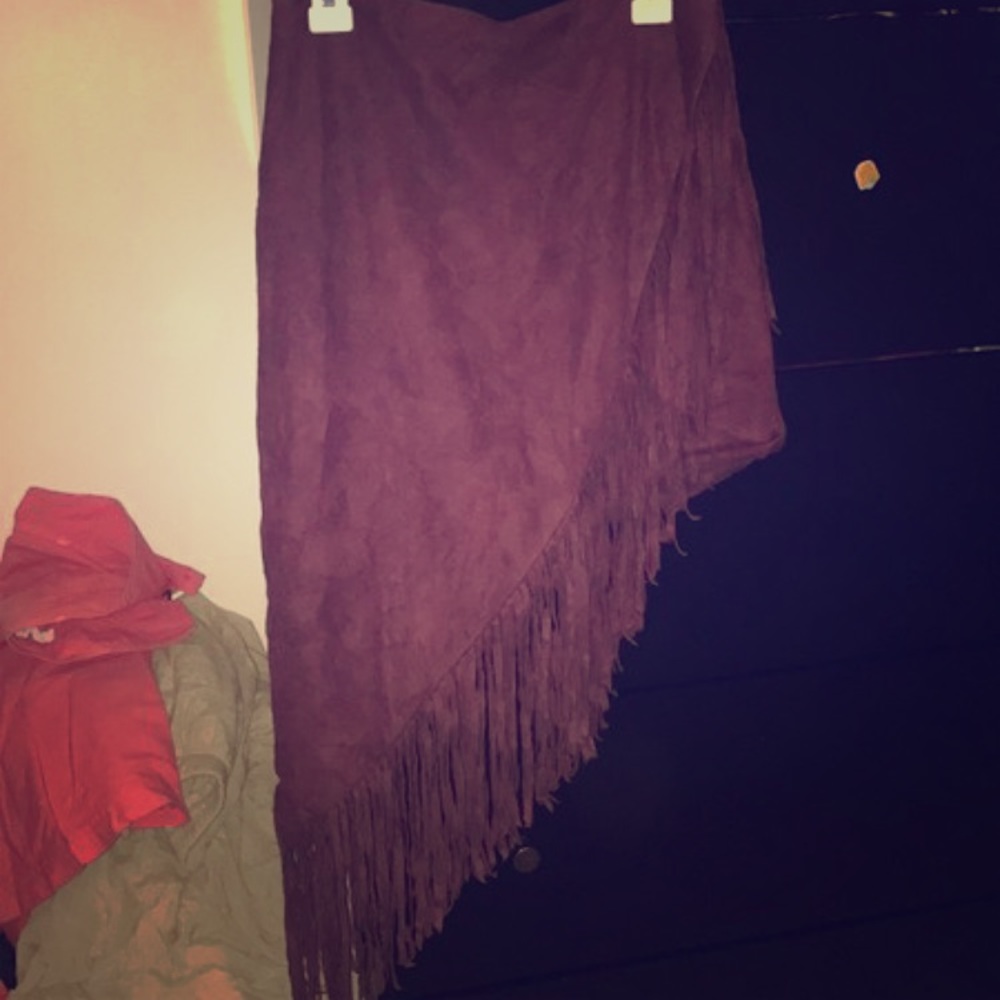 Express Suede Fringe Skirt