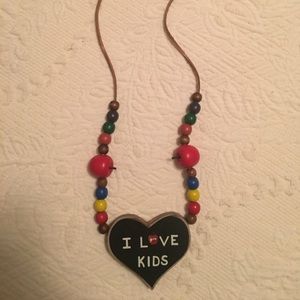 "I Love Kids" wooden necklace