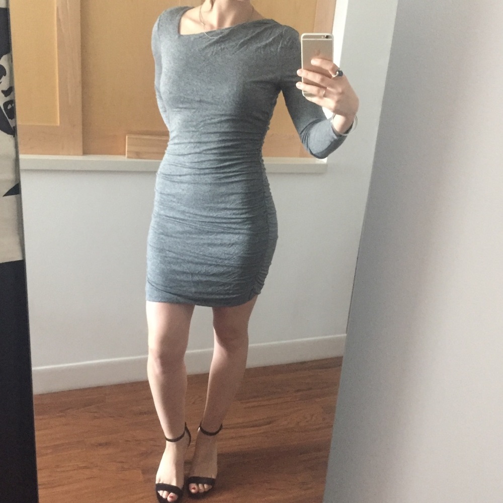 H&M ruched long sleeve mini jersey dress size S