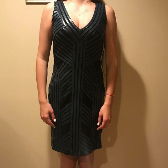 🎁Aidan Mattox🎉Faux Leather Weave Dress🎁 - Picture 1 of 5