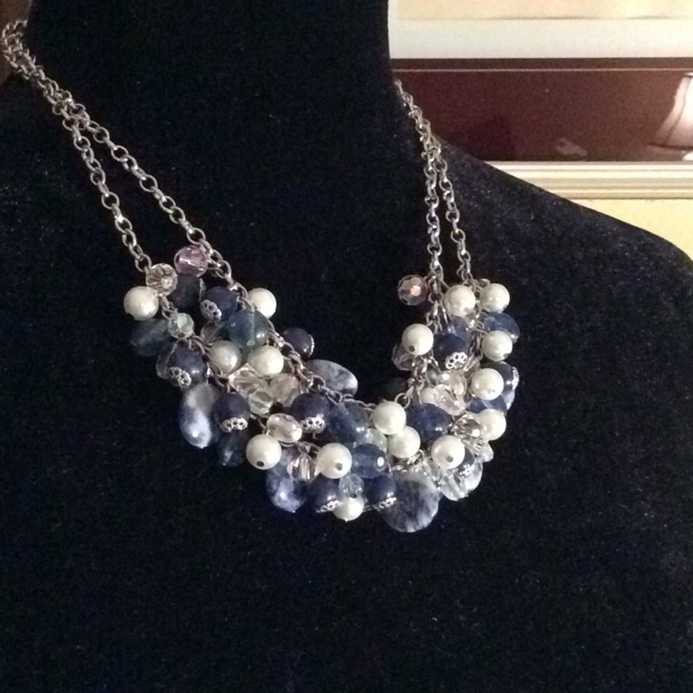 Pretty silver tone and blue beaded necklaces