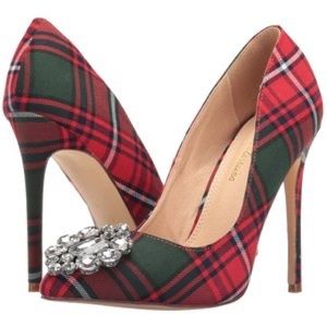 EUC Lauren Lorraine Red Plaid Heels, Size 9