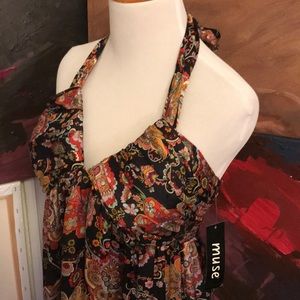 NWT Lord & Taylor 100% Silk Halter Dress w/ Bra