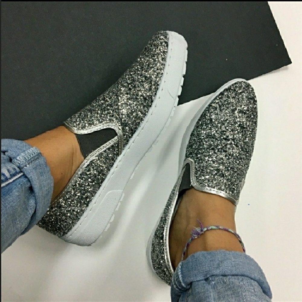 Silver slip on sneakers