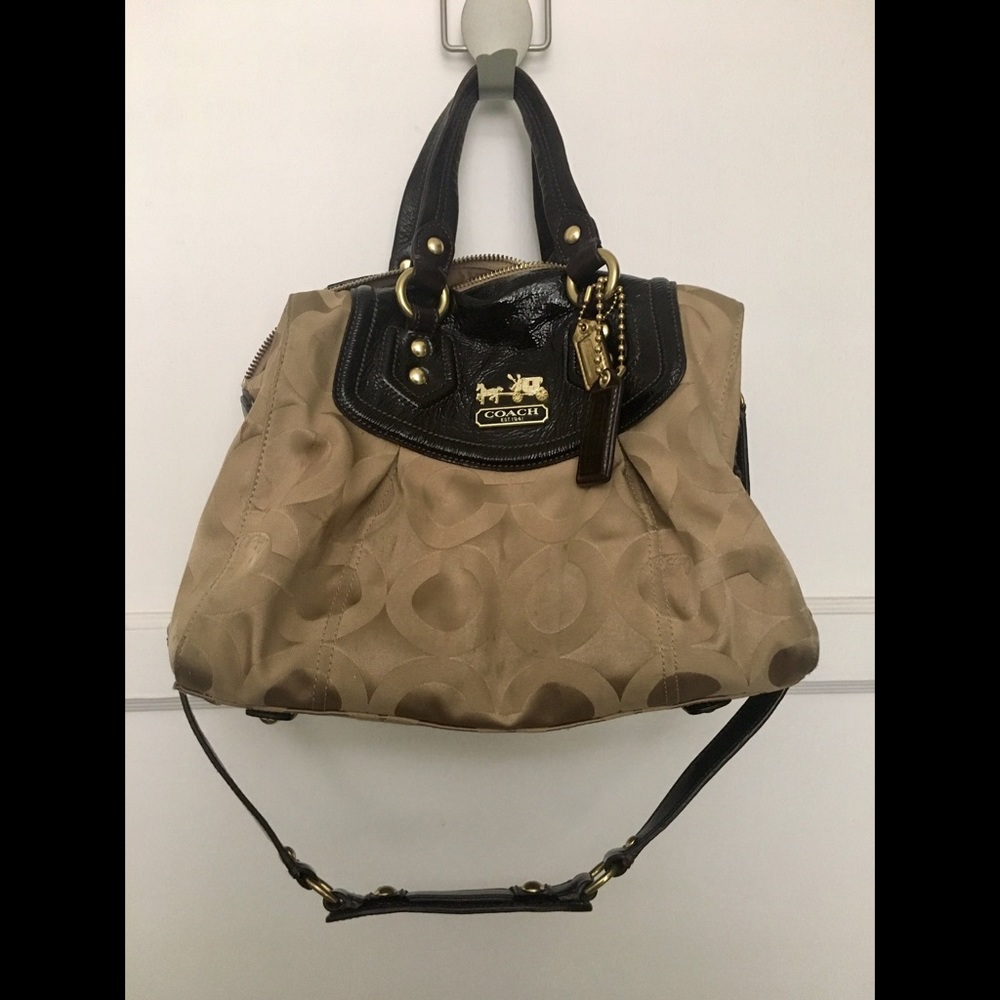 COACH Signature Khaki & Brown Satchel