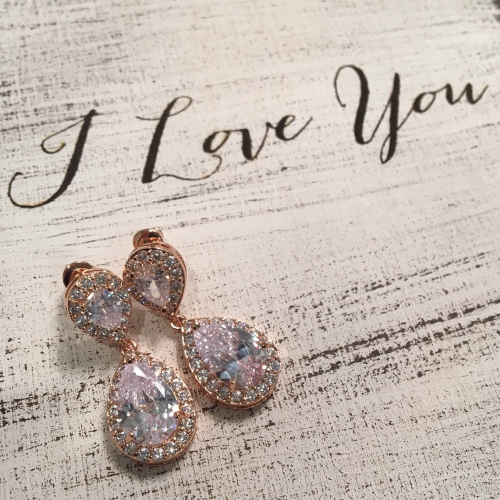 Rose gold drop pear cut earrings