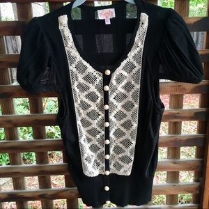Plenty by Tracy Reese black puff sleeve/lace top