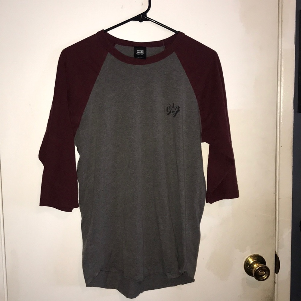 Obey maroon/gray baseball tee