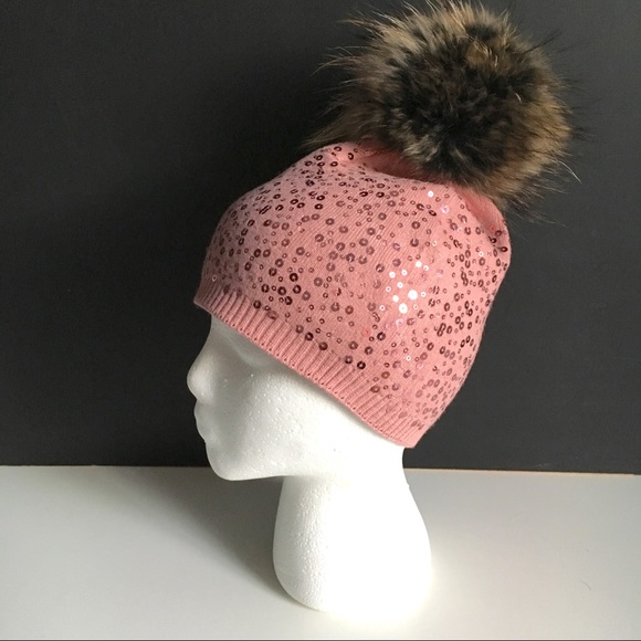 REAL FUR Pom Pom Sequin Hat - Picture 2 of 5