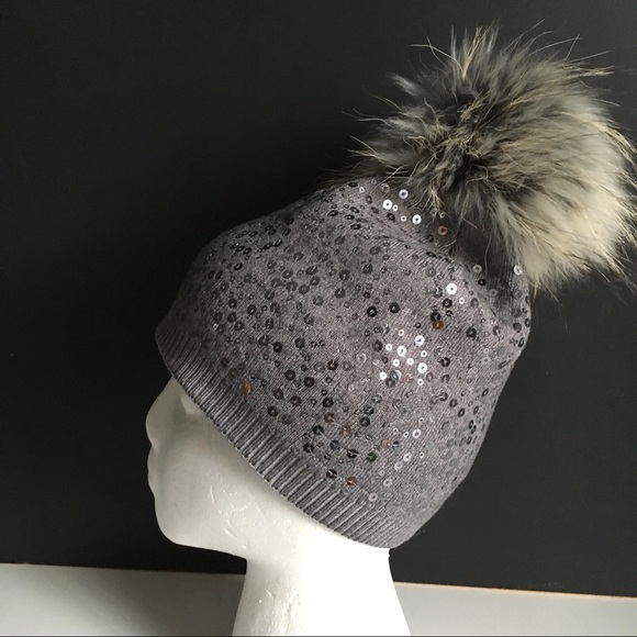 REAL FUR Pom Pom Sequin Hat - Picture 4 of 5