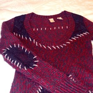 BKE Maroon and Black Lace Scoop Nsweater
