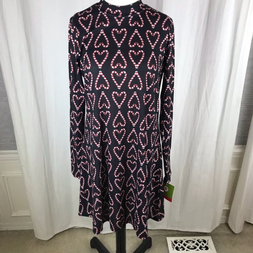 Candy cane Heart Mock Turtleneck Rib Swing Dress