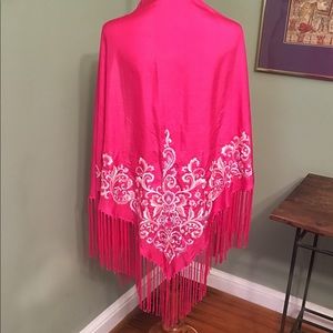 Hot Pink Silk Fringed Shawl