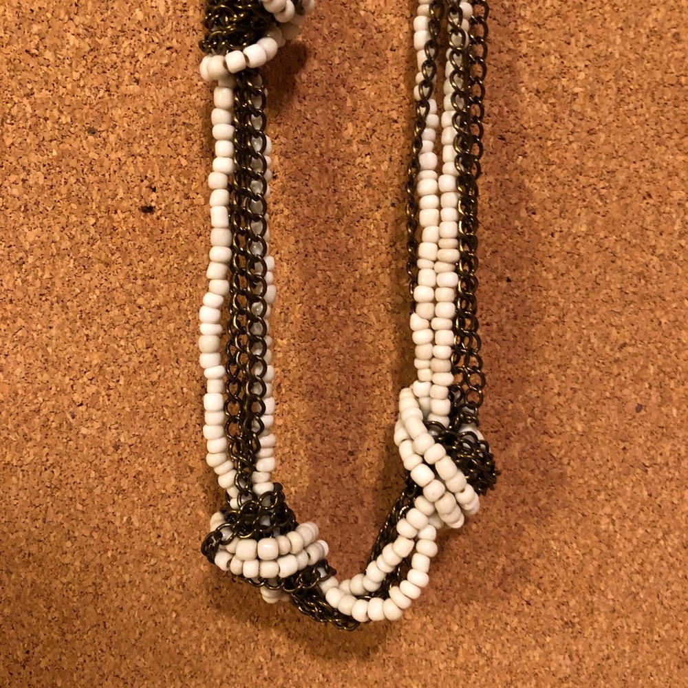 Long Cream Beaded Knot Necklace