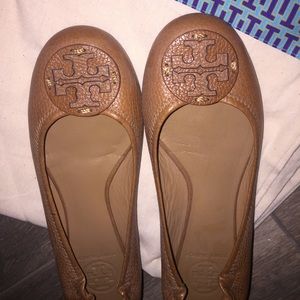 Royal Tan Leather Tory Burch Reva Flats