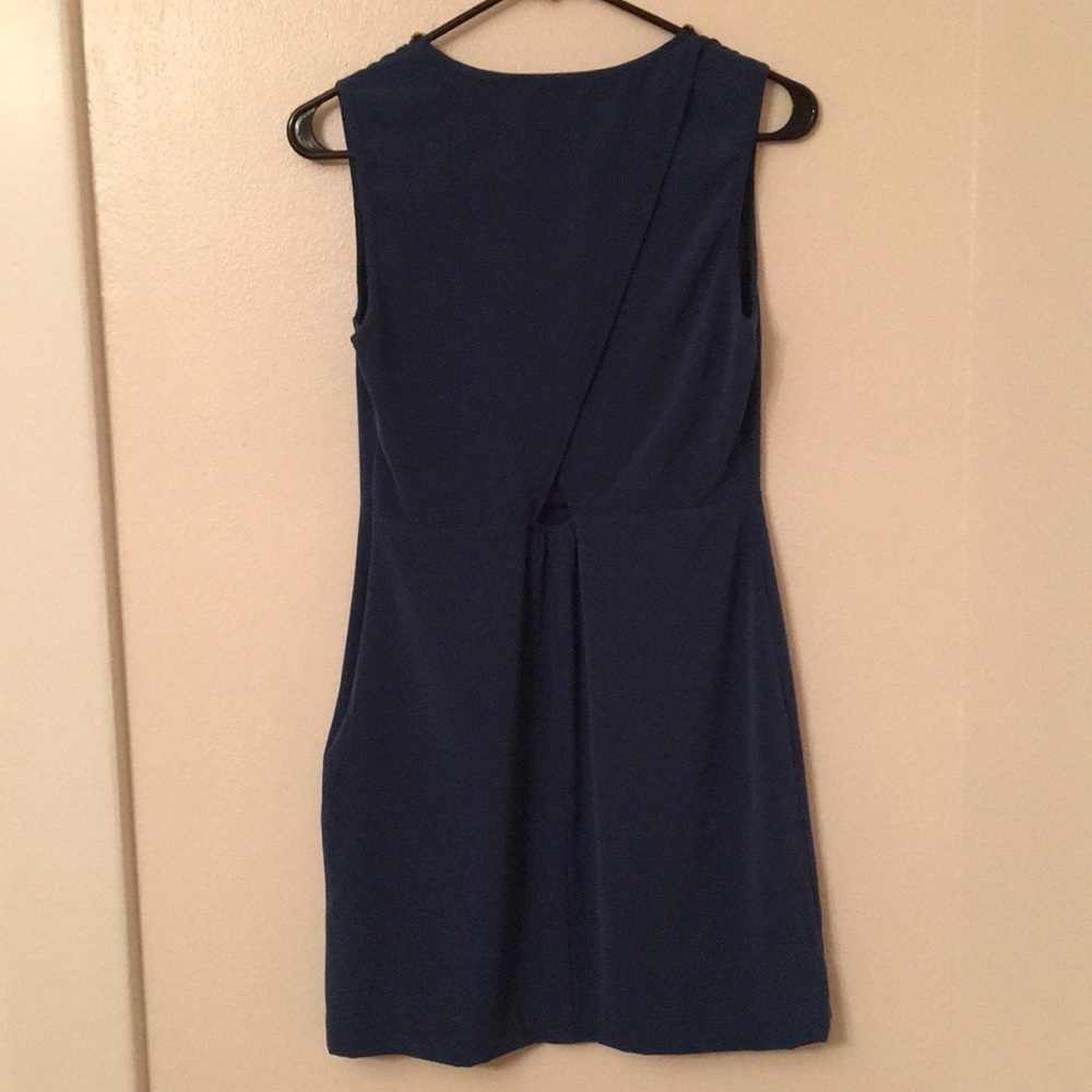 Skies Are Blue Navy Dress w/ Gold Beaded Neckline - Picture 2 of 4