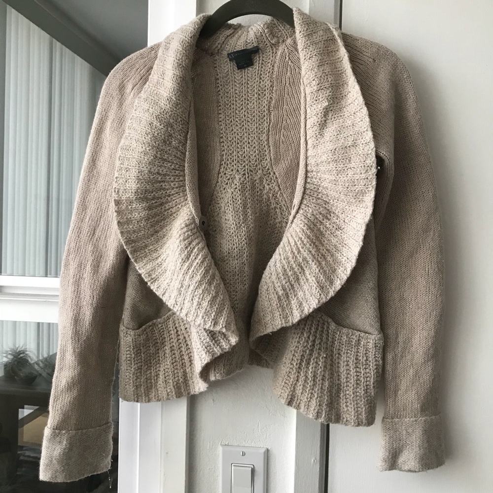 Ruffled wool blend sweater cardigan, XS
