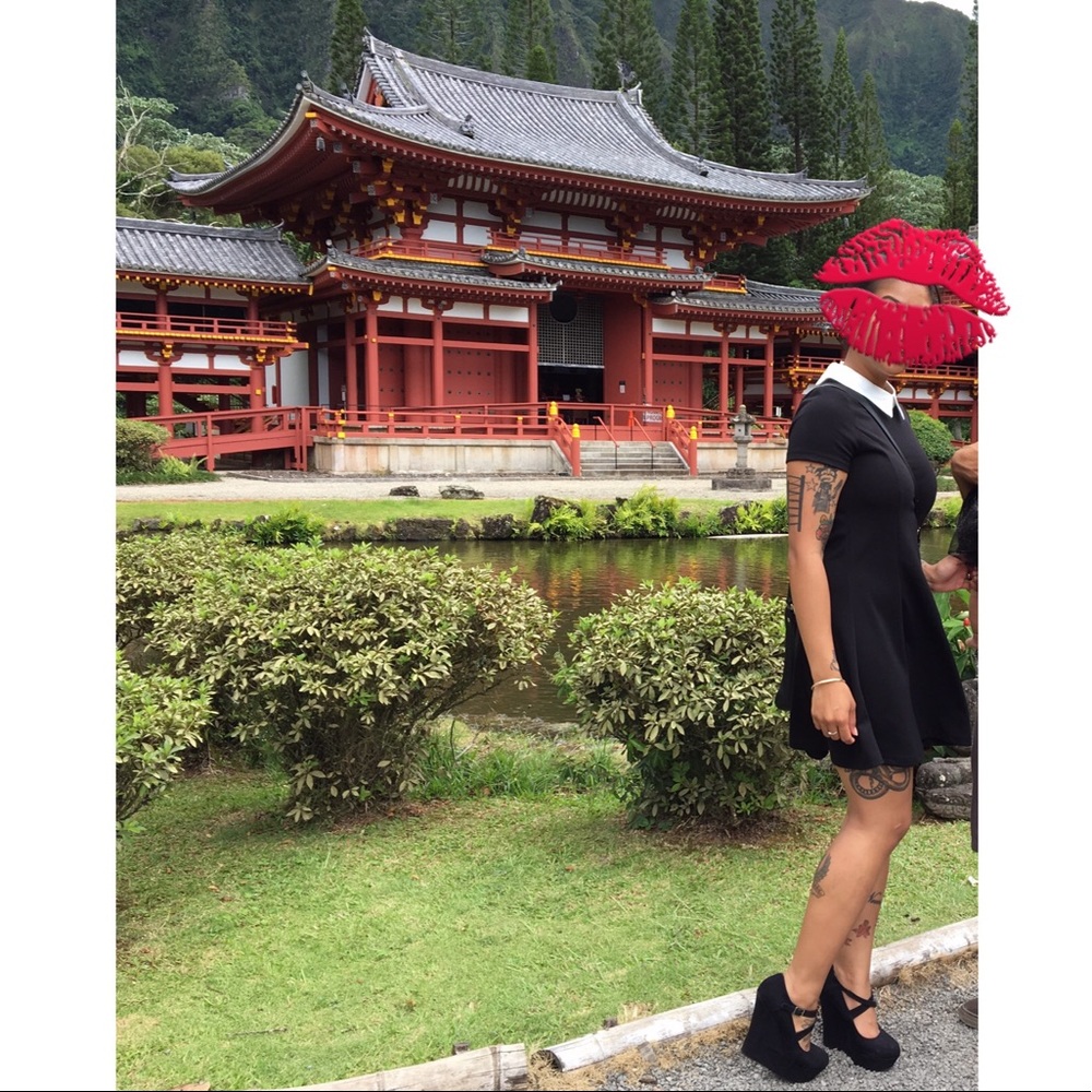 Short sleeve, white collar dress