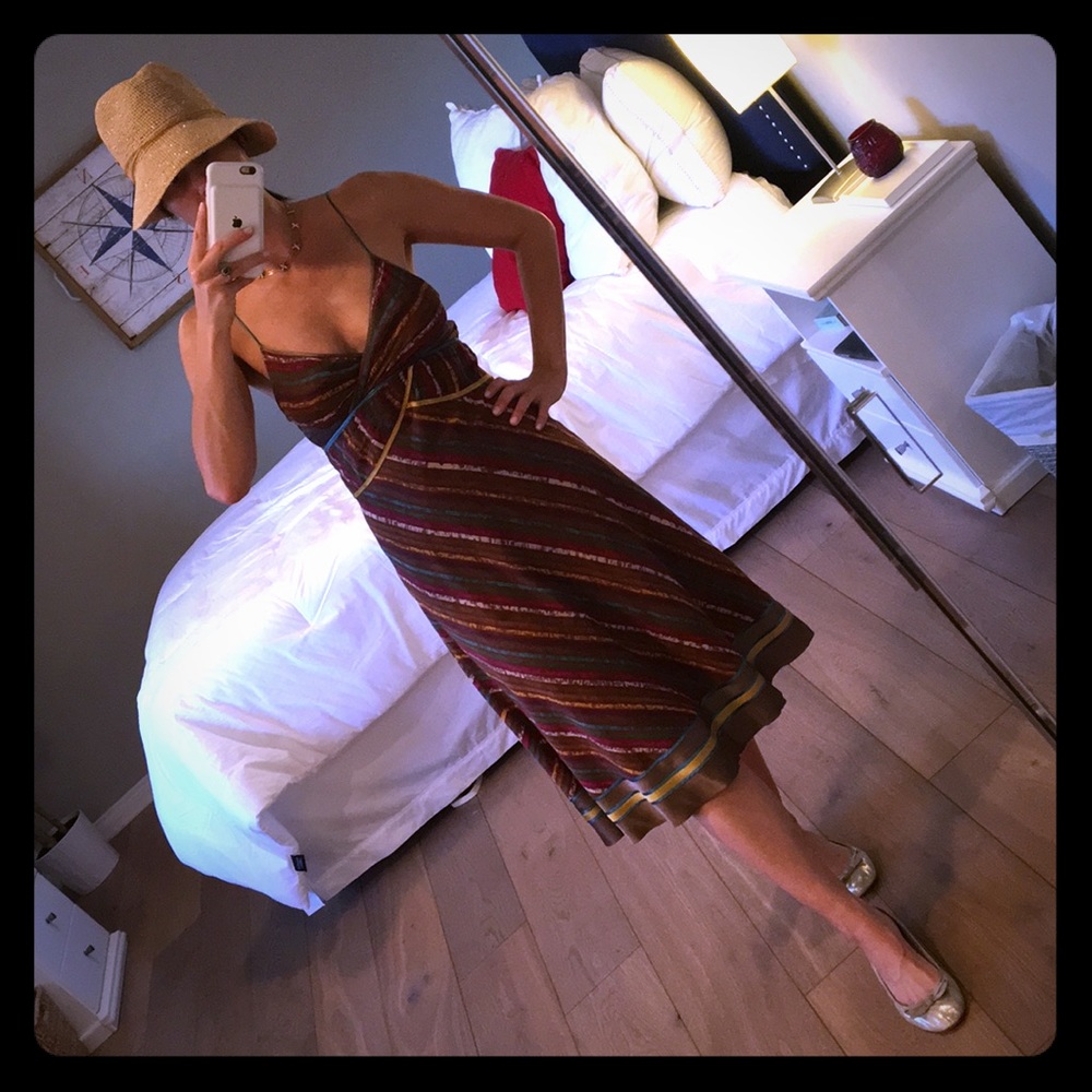Striped cotton spaghettistrap dress with lining
