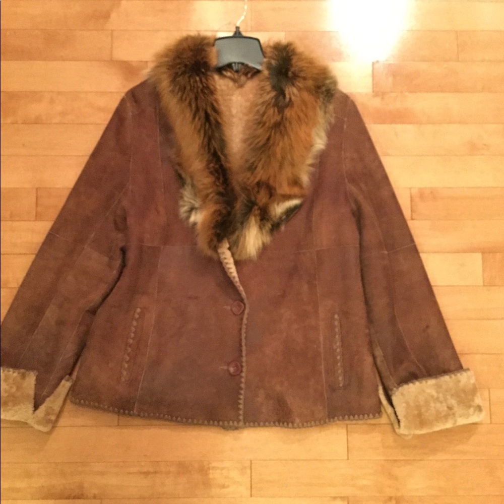 Shearling lamb jacket with fox fur trim