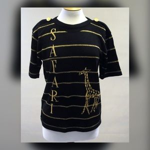 Original 1980s Mondi Black & Gold Safari Print Top