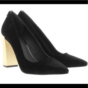 Calvin Klein Gold Heel Black Velvet Pumps