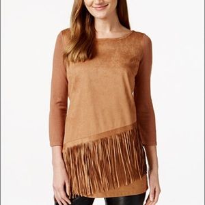 Faux-Suede Fringe Sweater/shirt
