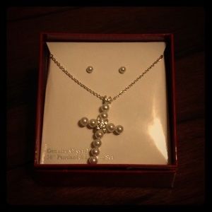 Cross necklace & earring gift set. Genuine crystal