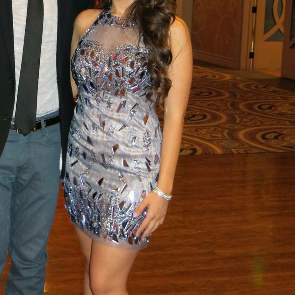 Purple mini cocktail dress.