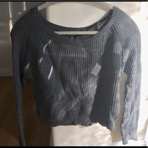 Grey Cropped Knitted Sweater