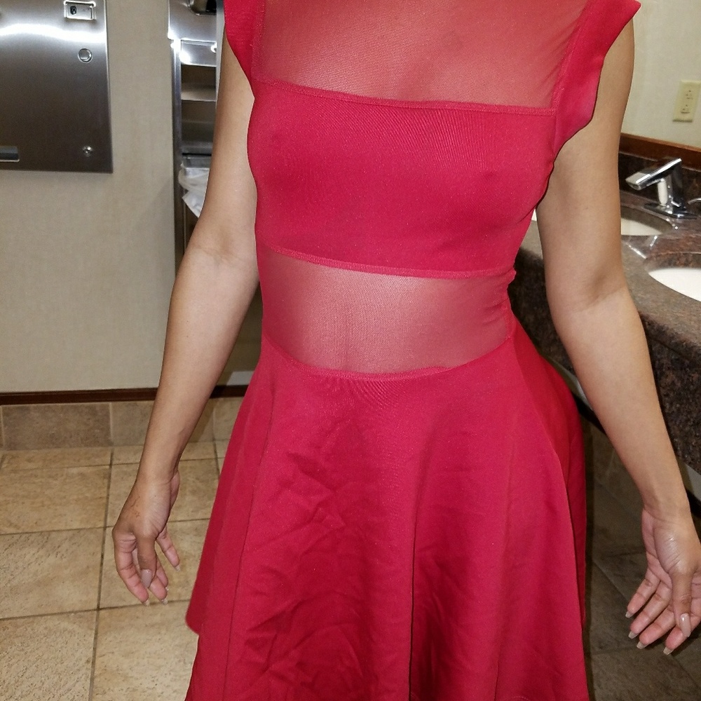 Red Scuba and mesh skater dress