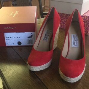 Ferragamo red suede wedges