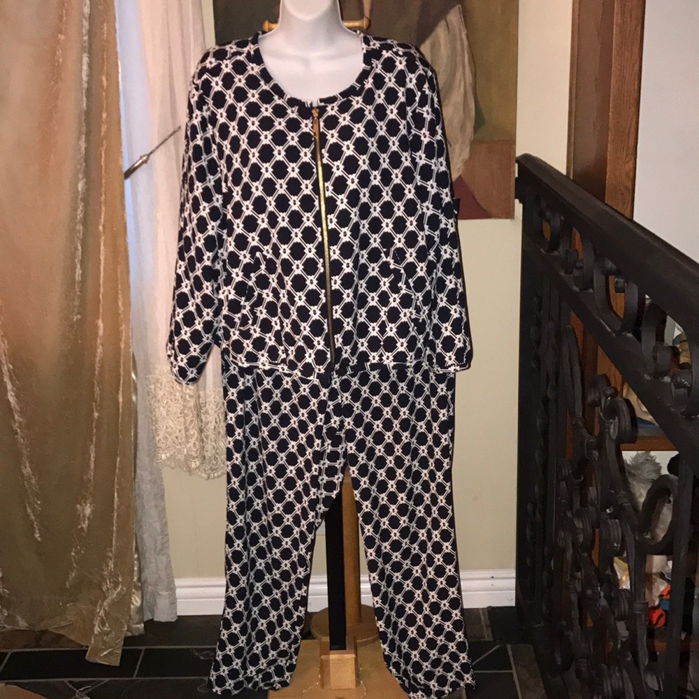 Ellen Tracy black white top pants set XL